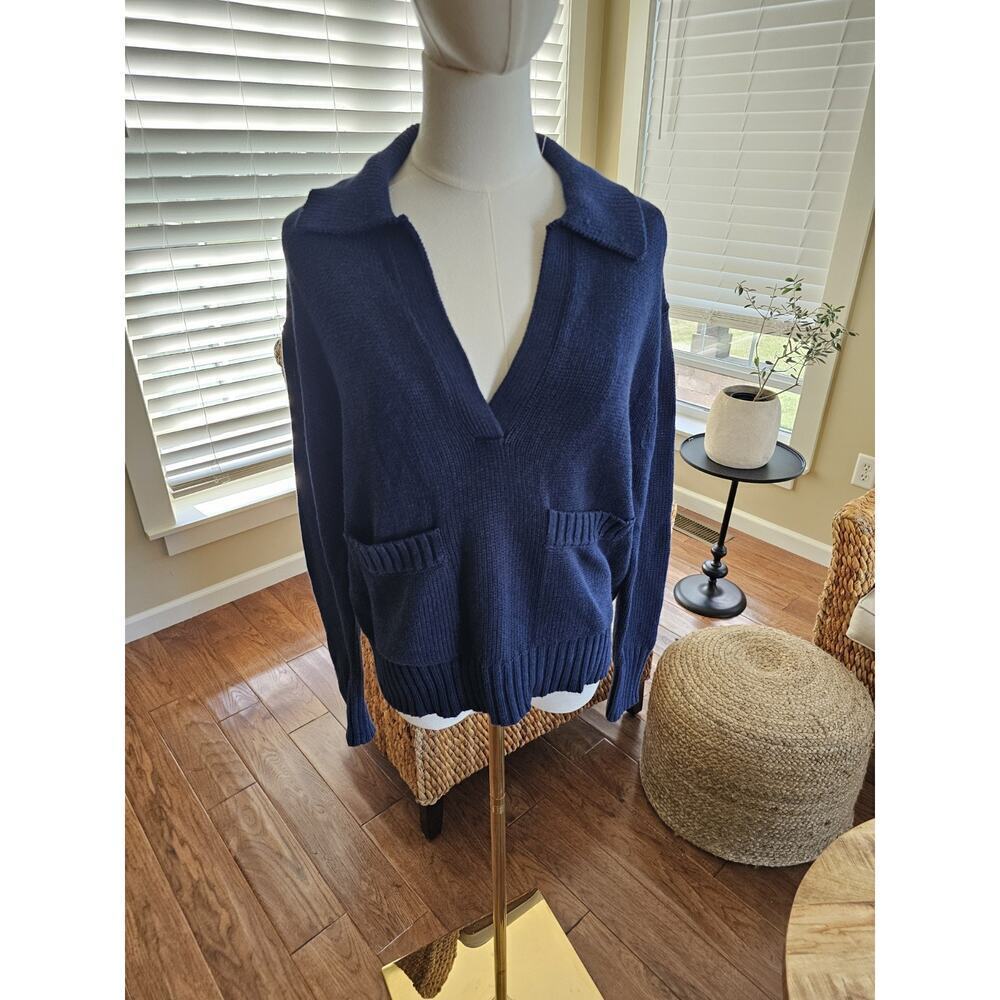 Kinross Split-Neck Knit Sweater Women's Size SP Navy EUC